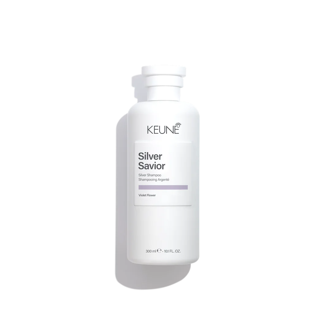 Keune Silver Savior shampoo bottle on a white background