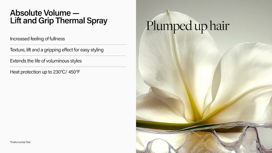 Advertisement for a hair product with text and a close-up of plumped up hair.