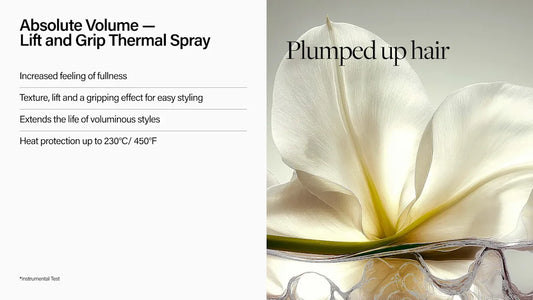 Advertisement for a hair product with text and a close-up of plumped up hair.