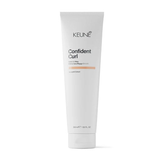 Keune Confident Curl hair product tube on a white background