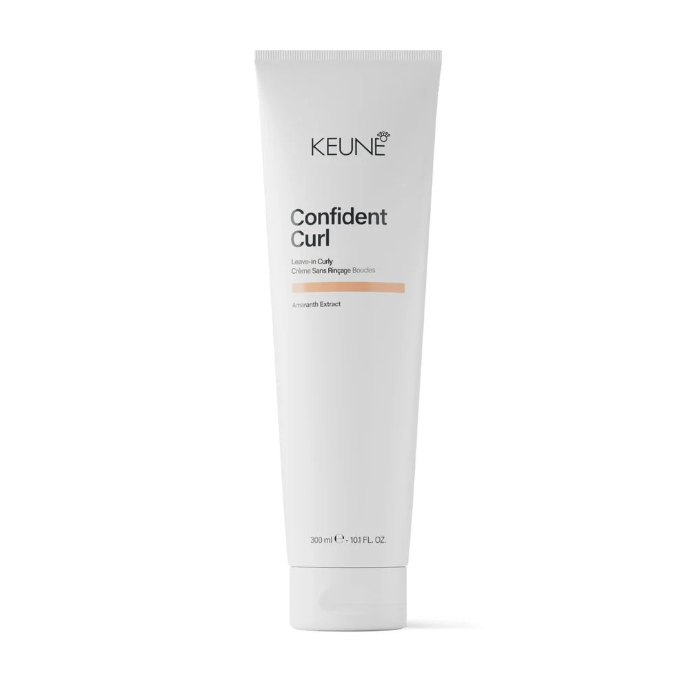 Keune Confident Curl hair product tube on a white background