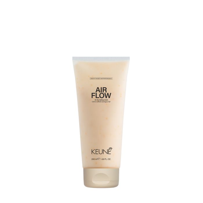A 200 ml squeeze tube of KEUNE Air Flow Haircream featuring a light beige body with black text, set against a plain white background.