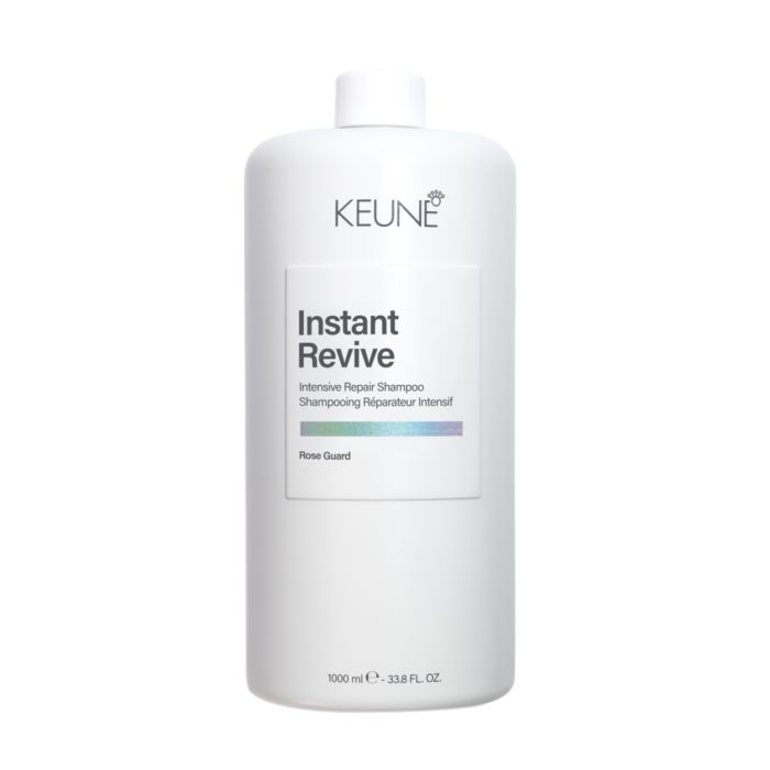A 1000 ml white bottle of KEUNE Instant Revive Rose Guard intensive repair shampoo, shown against a plain white background.