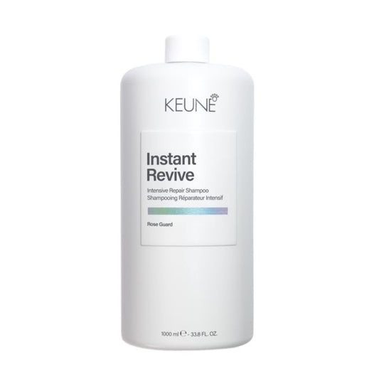 A 1000 ml white bottle of KEUNE Instant Revive Rose Guard intensive repair shampoo, shown against a plain white background.