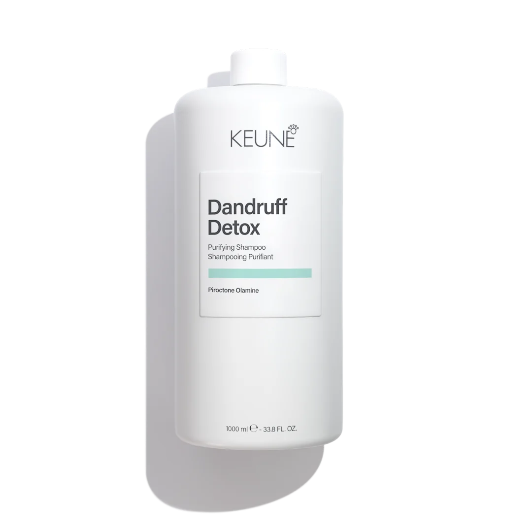 Keune Dandruff Detox shampoo in white bottle with white background