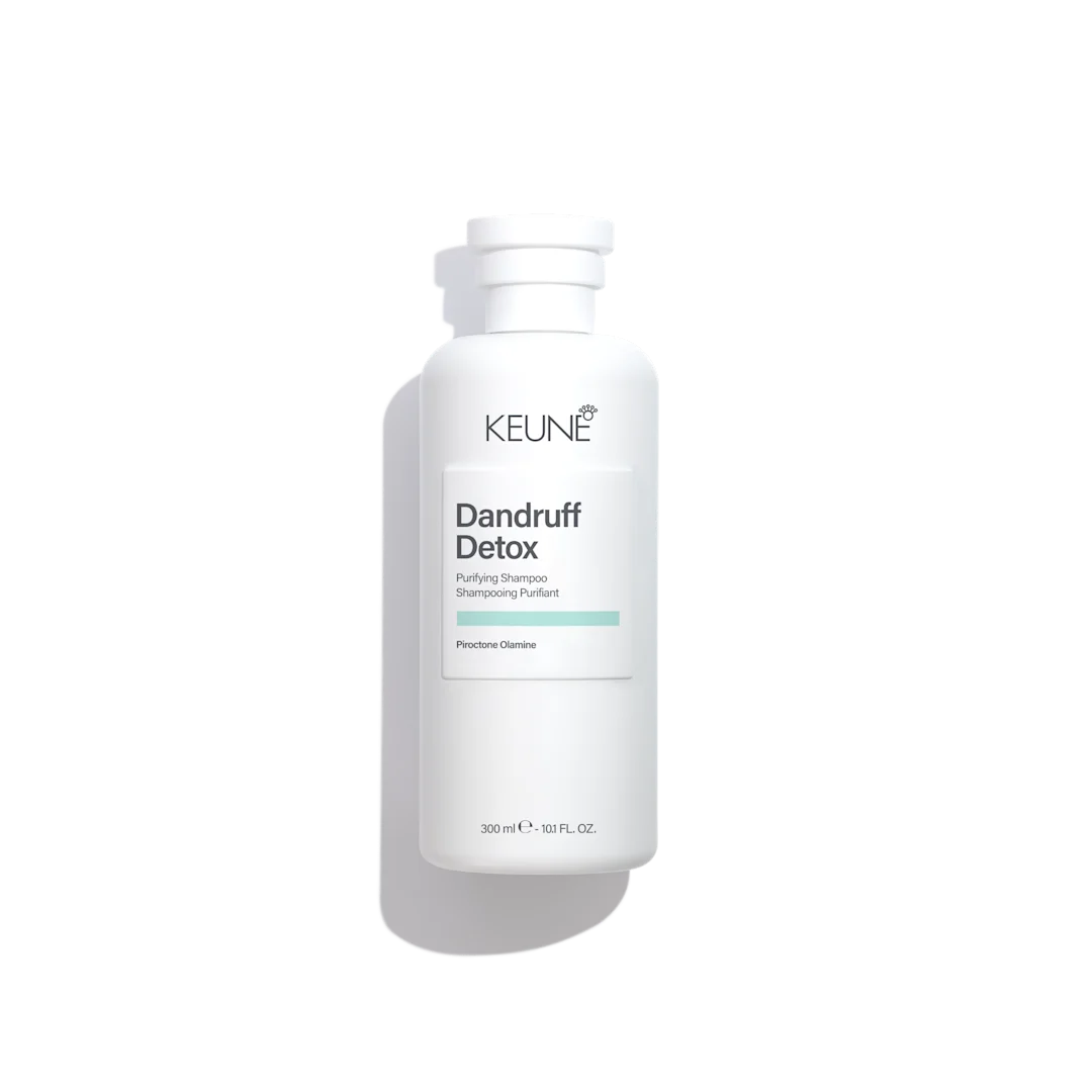 Keune Dandruff Detox shampoo in white bottle with white background