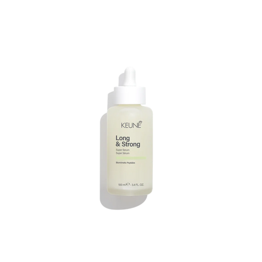 Keune Long & Strong serum bottle on a white background