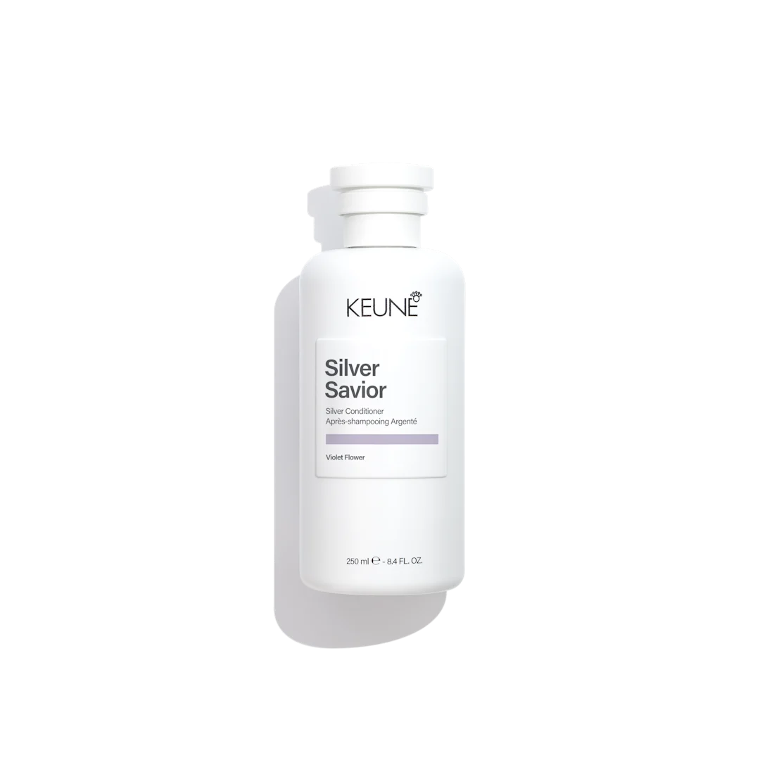 keune silver savior conditioner bottle on white background