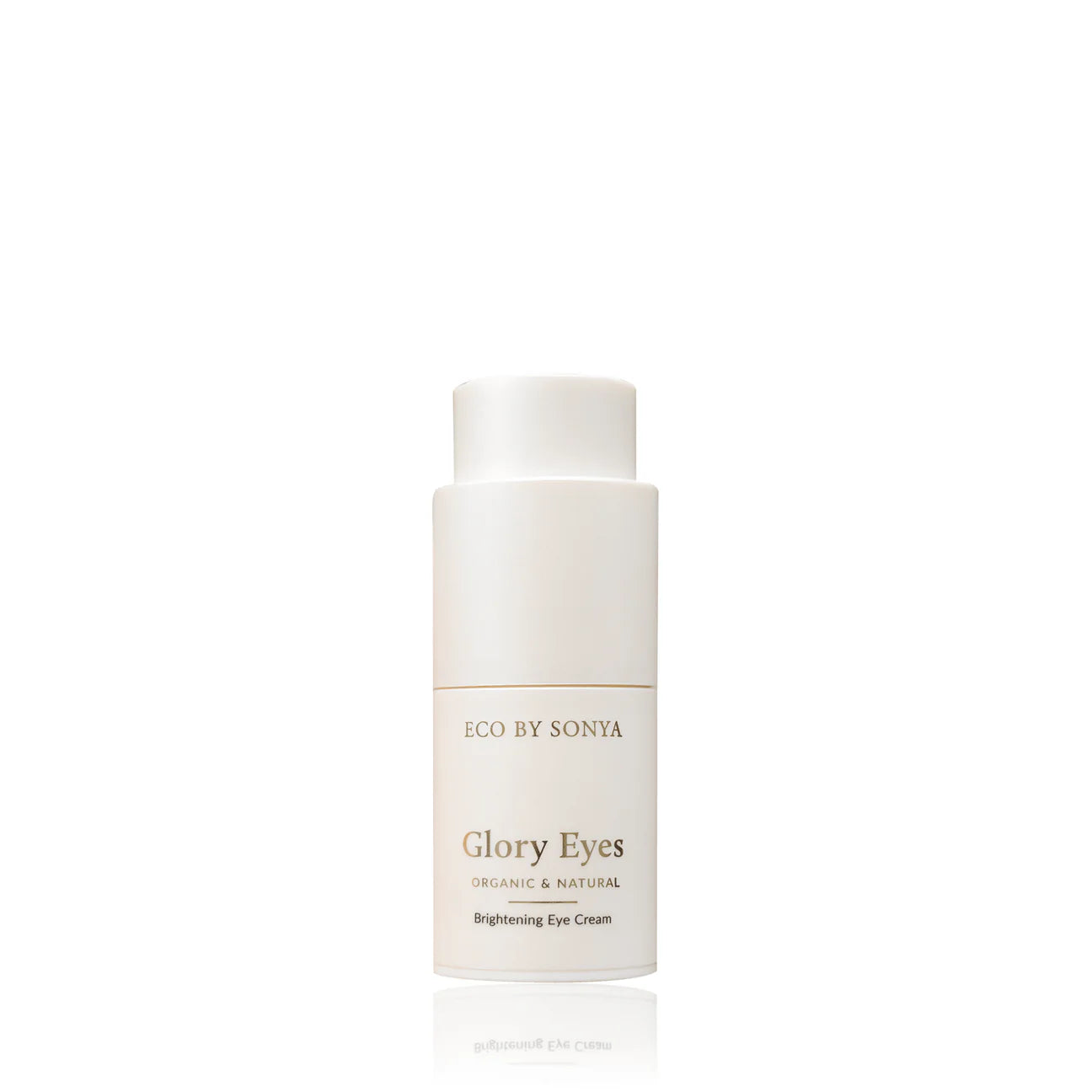 Skincare bottle labeled 'Glory Eyes' by 'Eco by Sonia' on a white background