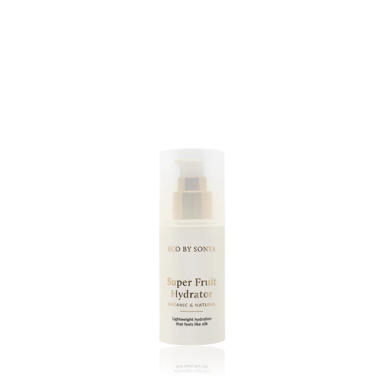 white bottle of eco by sonya super fruit hydrator on white background